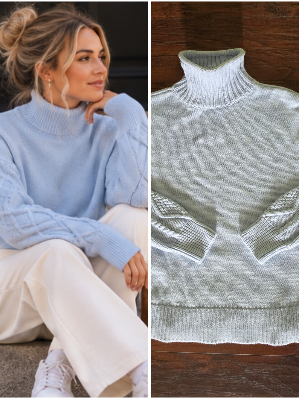 Cozy Light Blue Ribbed Turtleneck Sweater